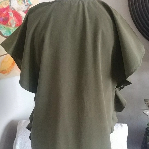 Olive Green Ruffle Blouse.Only the blouse. - Picture 3 of 10